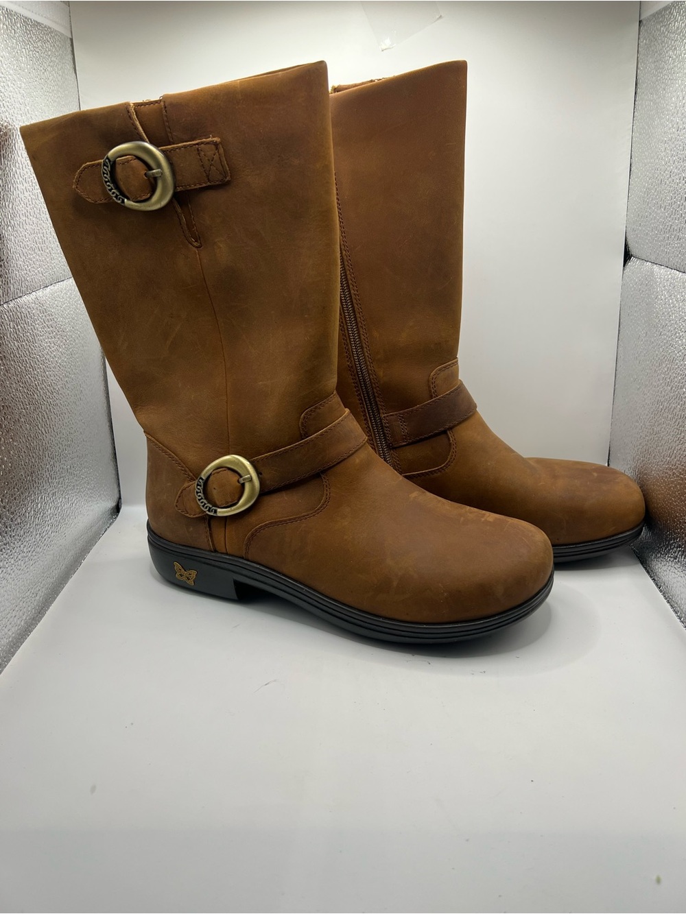 Alegria Tan Brown Mid-Calf Buckle Boots - Picture 2 of 11